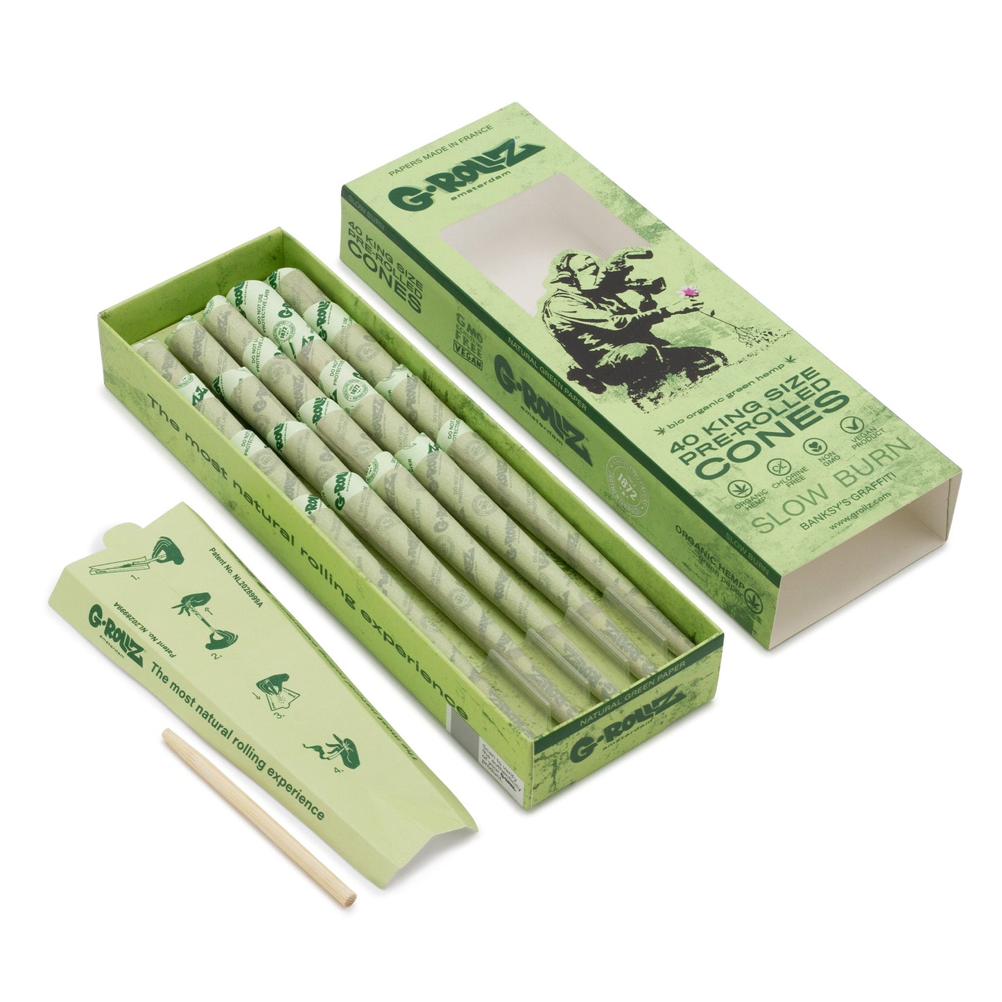 G-Rollz - Banksys Grafitti - Organic Hemp Green - 40 KS Cones
