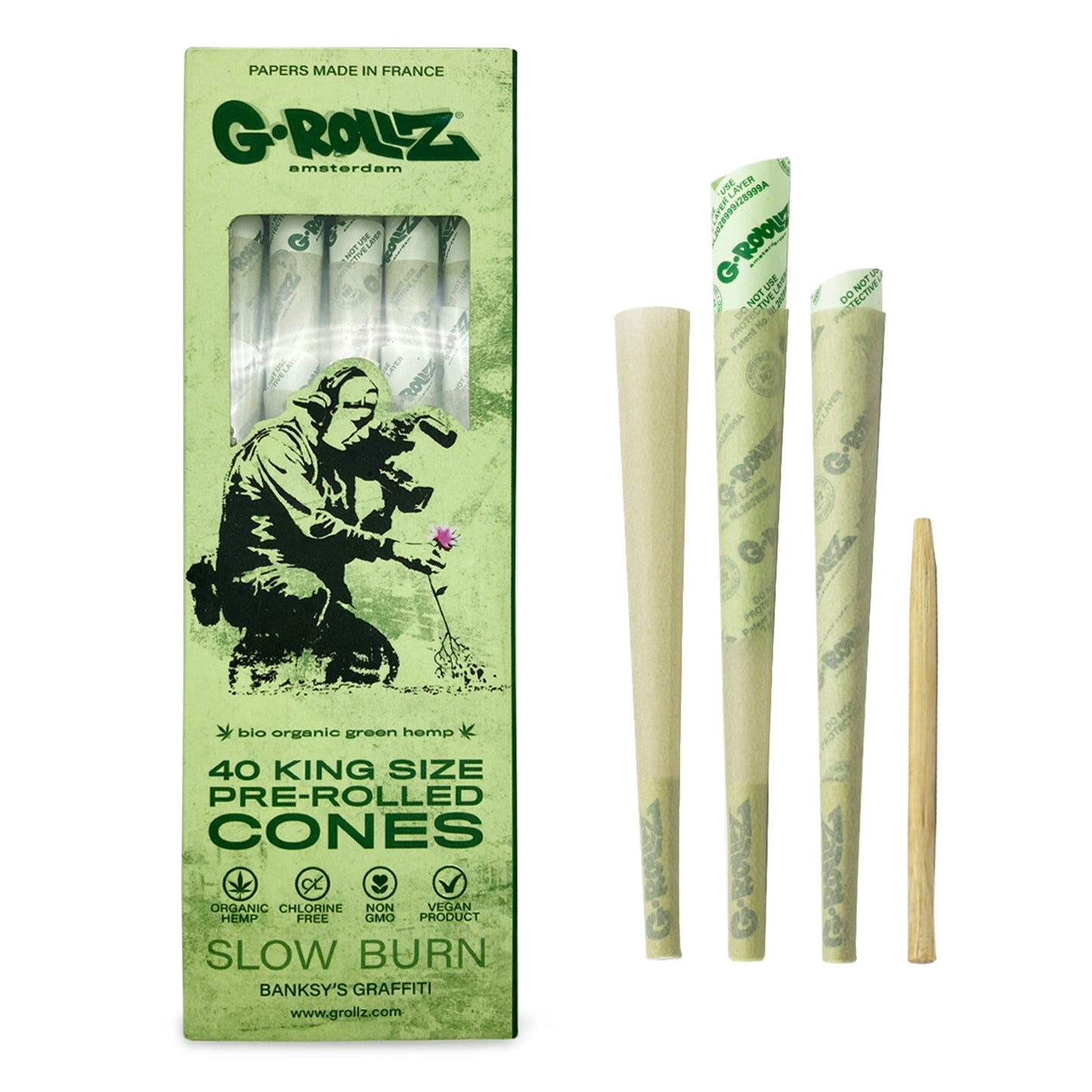G-Rollz - Banksys Grafitti - Organic Hemp Green - 40 KS Cones