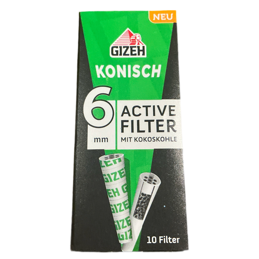 Gizeh - Konisch Aktivfilter mit Kokoskohle 6mm, 10Stk.