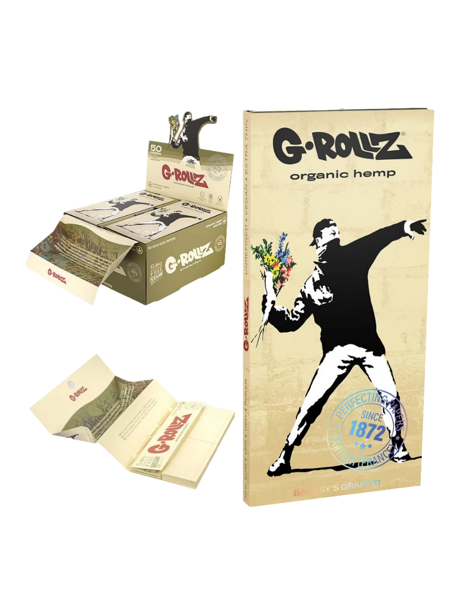 BANKSY'S GRAFFITI - 50 KS SLIM PAPERS + TIPS & TRAY - ORGANIC HEMP EXTRA THIN