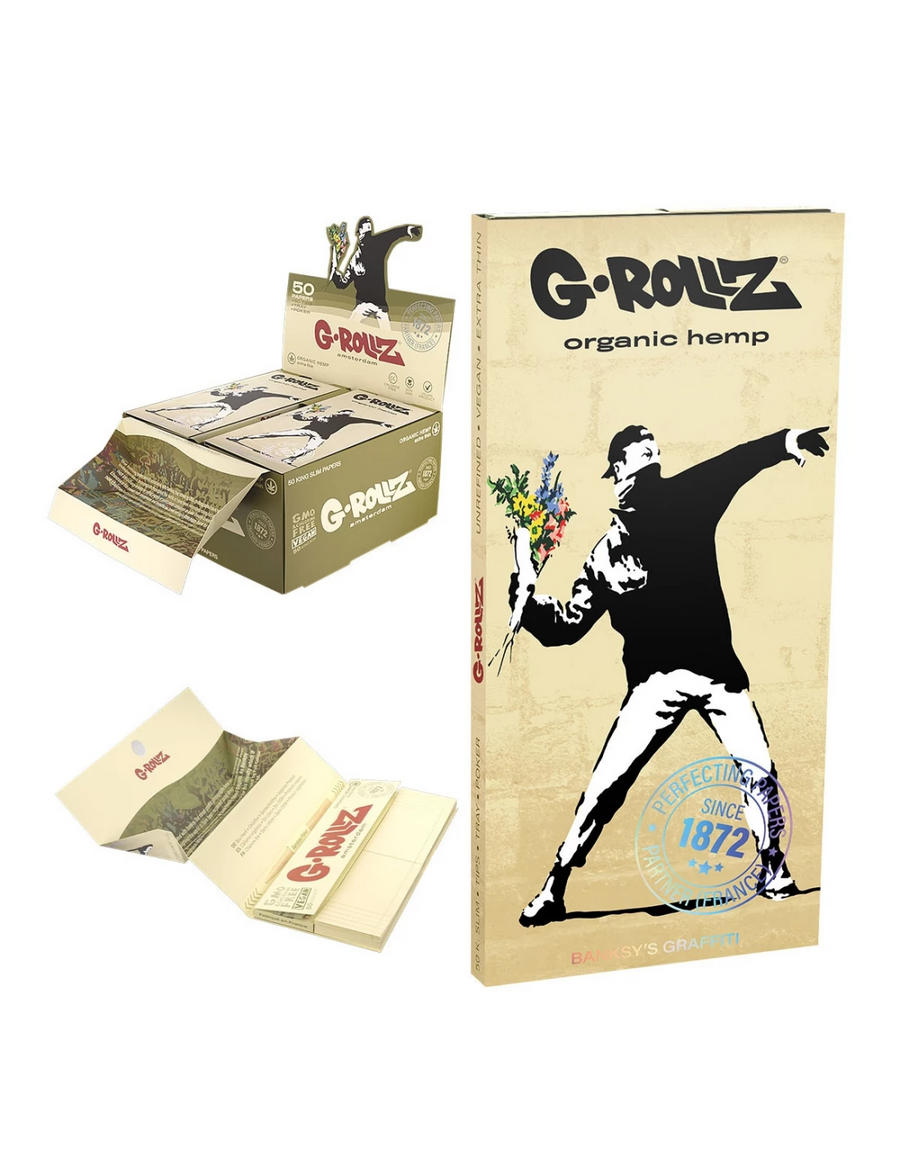 BANKSY'S GRAFFITI - 50 KS SLIM PAPERS + TIPS & TRAY - ORGANIC HEMP EXTRA THIN