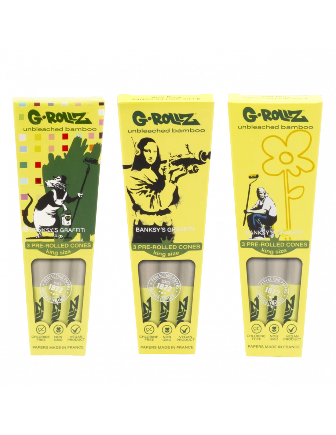 G-ROLLZ | BANKSY'S GRAFFITI - BAMBOO UNBLEACHED - 3 KS CONES IN EACH PACK