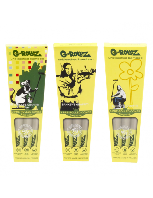 G-ROLLZ | BANKSY'S GRAFFITI - BAMBOO UNBLEACHED - 3 KS CONES IN EACH PACK